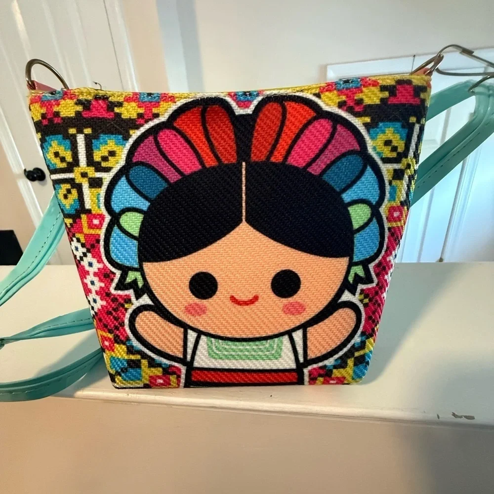 Frida Kahlo Carton Mexican crossbody purse handbag adjustable strap